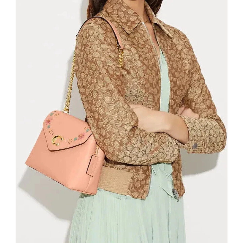 Coach Tammie Floral Whipstitch Faded Blush Pink Leather Crossbody Bag NWT $450 - Picture 8 of 8